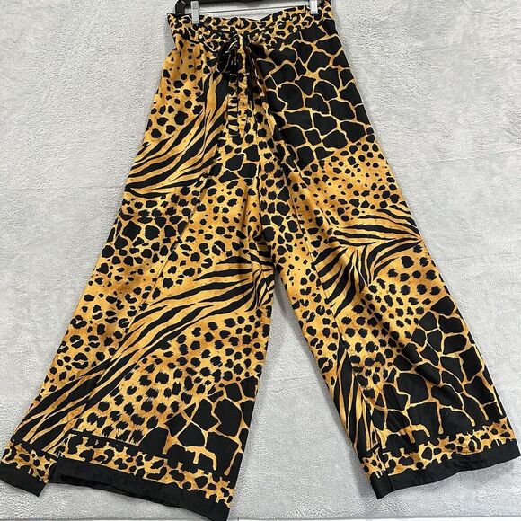 Rima Beach Palazzo Pants Women's 30" Waist Wide Leg Slit Sides Leopard Print - Picture 1 of 8